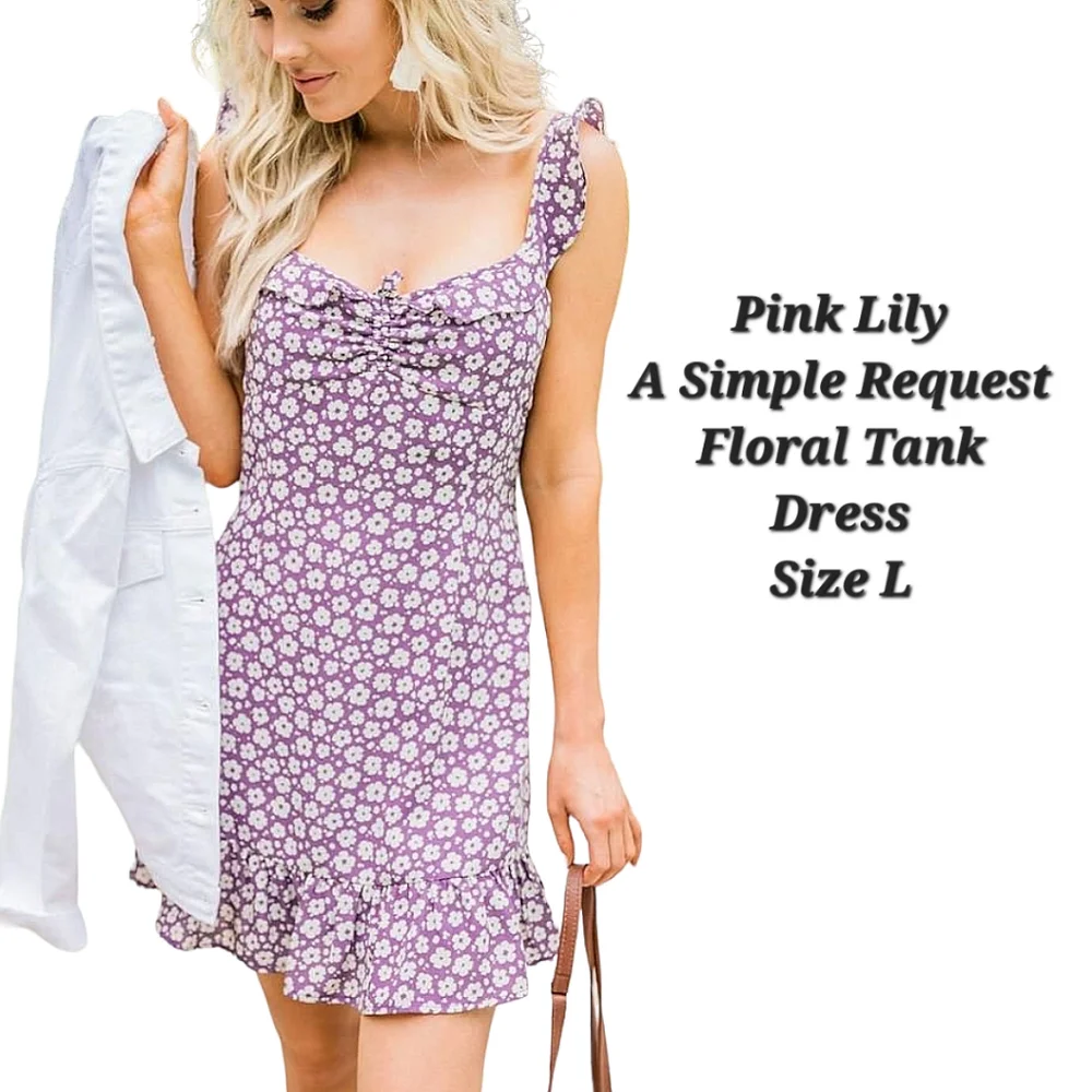 Pink Lily Purple Floral Ruffle Tank Dress Lightweight Summer Dress Size Large
